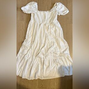 Abercrombie Poplin Puff Sleeve Dress- white